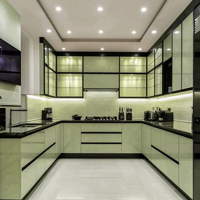 Tủ bếp nhôm kính treo tường màu